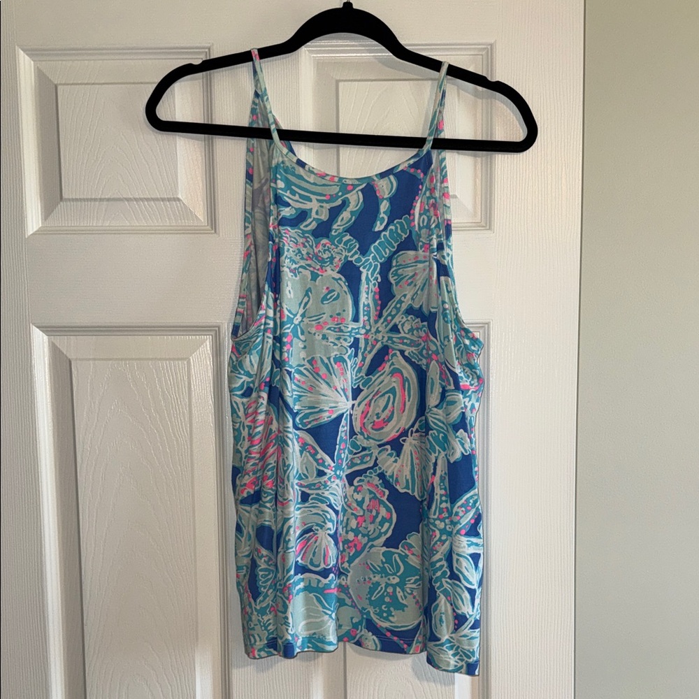 Lilly Pulitzer Blue Floral Dot Shell-Print Tank